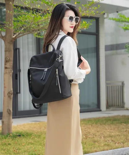 Miniatura 7 de zhongningyifeng Mochila para mujer, impermeable, ligera, a la moda, casual, de viaje, bolsa de hombro para mujer (negro, grande)