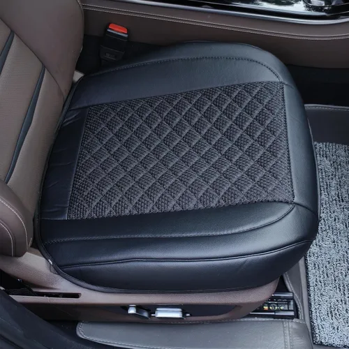 Miniatura 2 de Suninbox Fundas de cuero para asiento de automóvil, solo para asiento delantero, alfombrilla de cojín negra para asiento de automóvil, ventilada