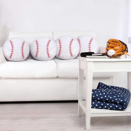 Miniatura 5 de Jetec 2 almohadas de felpa de béisbol de 14 pulgadas, bonita decoración de sala de béisbol, cojín redondo esponjoso para decoración de habitación