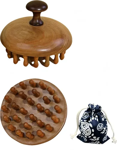 Masajeador de cuero cabelludo de sándalo | Cepillo manual Gua Sha para el cuidado y relajación del cuero cabelludo | Masajeador de madera portátil