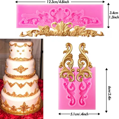 Miniatura 3 de Moldes de silicona estilo barroco, moldes de encaje de volutas y encaje para fondant, molde de flor en relieve vintage, molde de filigrana 3D