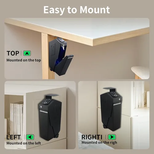 Miniatura 5 de Caja fuerte biométrica para armas, caja de seguridad para pistolas de 3 vías: Desbloqueo por huella digital, PIN digital y llave. Caja fuerte