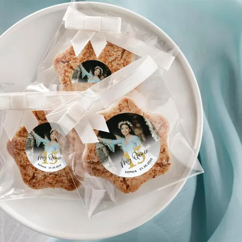 Miniatura 3 de Andaz Press Paquete de 40 etiquetas redondas personalizadas de 2" para quinceañera, etiquetas adhesivas Mis Quince con foto personalizada para Mis