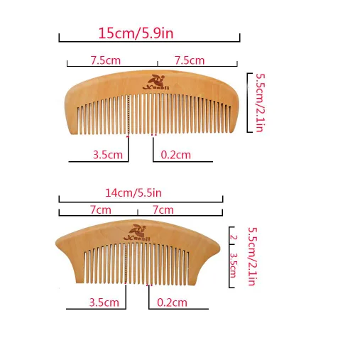 Miniatura 3 de Xuanli® Juego de 8 peines de madera con antiestático y sin enganches, cepillo hecho a mano para barba, cabeza, bigote con caja de regalo (S021)