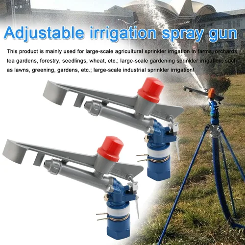 Miniatura 5 de Pistola de riego ajustable de 360 grados, 2 unidades, pistola de riego industrial a gran escala, rociador de impacto para granjas, huertos, jardines