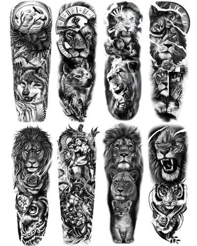 Manga de Tatuajes Temporales de Animales, 8 Hojas de Tatuajes Temporales Grandes, Manga Completa de Tatuajes Temporales para Mujeres, Tatuajes de