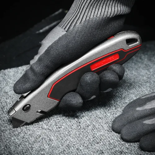 Miniatura 7 de HAUTMEC Cortador de caja de alta resistencia retráctil, cuchillo utilitario 2 en 1 con sistema de bloqueo automático y 3 posiciones, almacenamiento