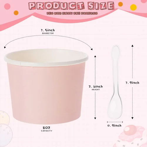 Miniatura 2 de Cunhill 100 tazas de helado de 8 onzas con 100 cucharas, recipientes de helado de color sólido, tazas de helado desechables, tazones de yogur