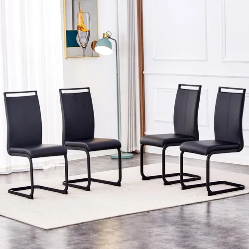 Miniatura 39 de gopop Juego de sillas de comedor, sillas modernas de metal con asiento acolchado de piel sintética, respaldo alto y patas cromadas resistentes, claro