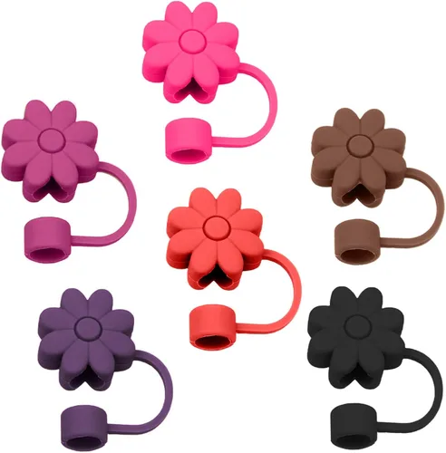 Miniatura 10 de 6 fundas de silicona para popotes Stanley Cups de 30 y 40 onzas, tapas de paja de flores a prueba de polvo, protectores reutilizables para popotes