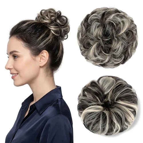 Miniatura 34 de Moño desordenado grande y desordenado, moño ondulado, rizado, coleteros gruesos, extensiones de cabello para mujeres y niñas, color marrón jengibre