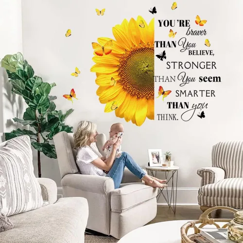 Miniatura 2 de Calcomanías de pared inspiradoras de girasol, gran frase motivacional, diseño de girasol, decoración para el hogar, dormitorio, "You're Braver