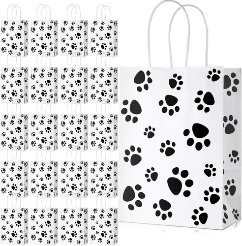 Miniatura 12 de Blulu 20 piezas bolsas de regalo con forma de pata de cachorro con asas de papel trenzado, bolsas de papel para regalo de golosinas para mascotas