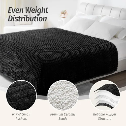 Miniatura 4 de Wemore Manta con peso de forro polar para adultos (48 x 72 pulgadas, 15 libras, negra), manta pesada de sherpa suave y acogedora de doble cara