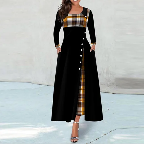 Miniatura 2 de Vestido Casual de Manga Larga con Cuello en O para Mujer Mini Vestido Fluido de Otoño 63