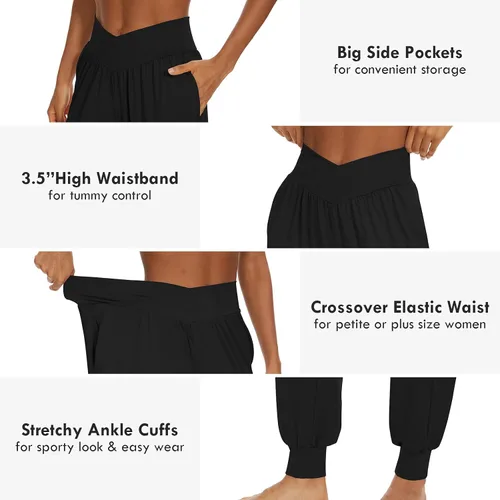Miniatura 5 de SICVEK Pantalones deportivos de cintura alta para mujer, pantalones holgados cruzados, suaves, cómodos, pantalones de yoga con bolsillos