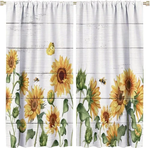 Miniatura 53 de Cortinas opacas con diseño de girasoles para ventana, puesta de sol sobre girasol, para dormitorio, sala de estar, cocina, decoración del hogar, 42