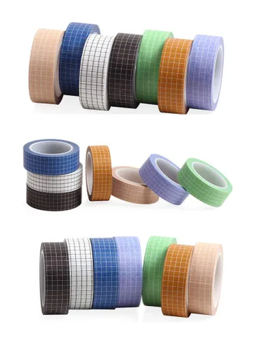 Miniatura 4 de Juego de 7 rollos de cinta Washi de cuadrícula de 32.8 ft, cinta adhesiva de papel adhesivo de 0.591 in de ancho, cinta de papel adhesivo