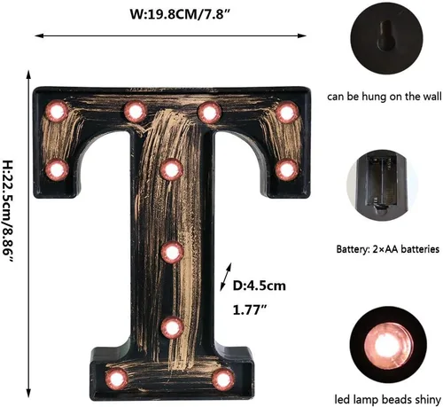 Miniatura 5 de Oycbuzo - Cartel de letras con luces LED doradas y negras, estilo industrial y clásico, para decoración de cafeterías, bodas, fiestas de cumpleaños