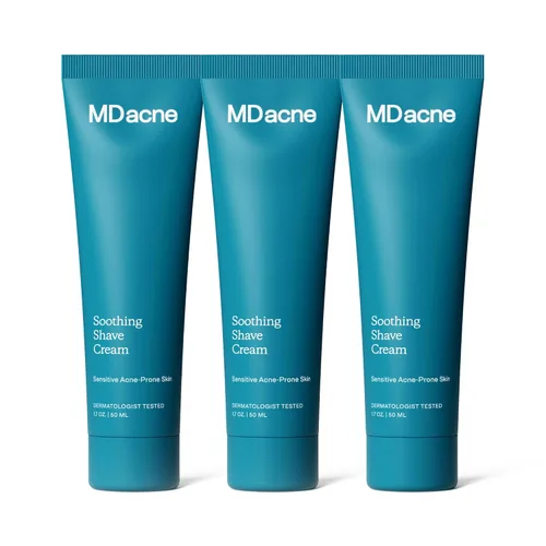 Miniatura 9 de MDacne Crema de afeitar para piel propensa al acné, paquete de 2, calmante, sin aceite, elimina quemaduras de afeitar, cortes e infecciones, reduce