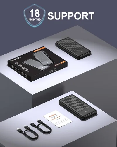 Miniatura 9 de Paquete de 2 cargadores portátiles, 10,000 mAh, 22,5 W, USB C, carga rápida, con 2 salidas y 2 entradas, pantalla digital, compatible con tabletas