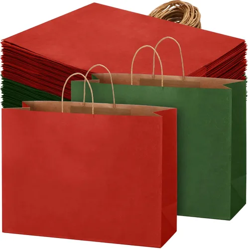 Miniatura 8 de Tenceur 100 bolsas de regalo de Navidad rojas y verdes, bolsas de papel kraft con asas, regalo de vacaciones para boda, baby shower, despedida