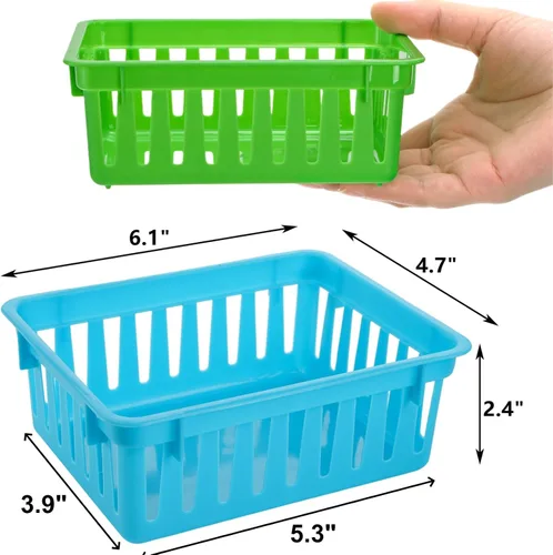 Miniatura 2 de DEAYOU Paquete de 24 cestas de almacenamiento para el aula, pequeñas cestas de plástico para organizar, bandejas de almacenamiento coloridas