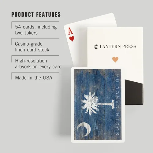 Miniatura 3 de Lantern Press Carolina del Sur, bandera rústica del estado (52 cartas de juego, baraja de cartas de tamaño póquer con comodines)