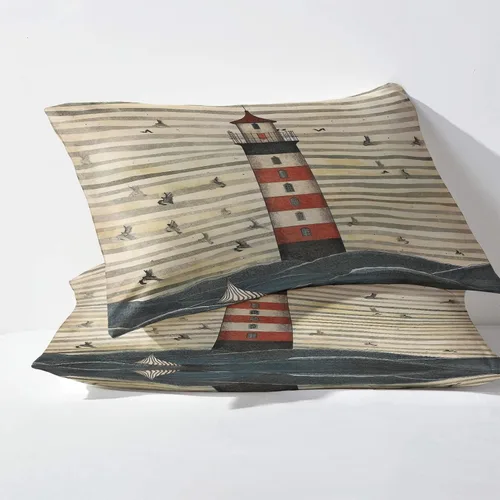Miniatura 3 de Lighthouse Sábanas tamaño individual, sábanas náuticas a rayas, sábanas y fundas de almohada con patrón de 3 piezas, sábana bajera ajustable