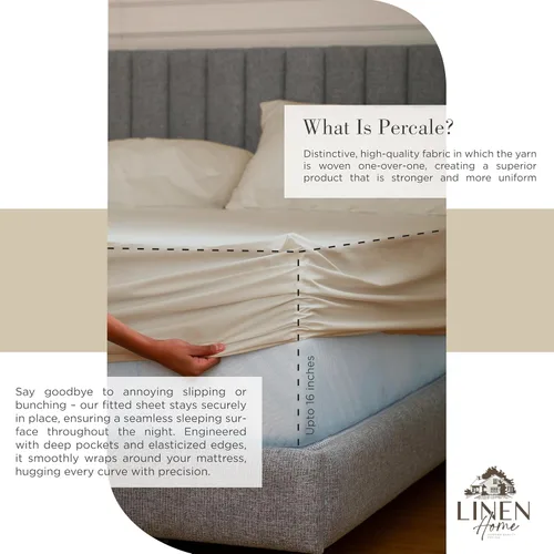 Miniatura 4 de Linen Home Juego de 4 sábanas de percal de 100 % algodón, tamaño King, color gris pardo claro, bolsillo profundo, 1 sábana encimera, 1 sábana bajera