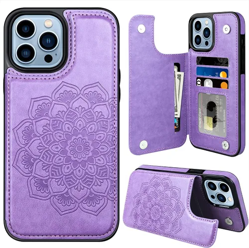 Miniatura 11 de MMHUO Funda para iPhone 14 con tarjetero y parte trasera magnética de flores para iPhone 14, funda protectora para iPhone 14, color oro rosa