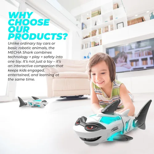 Miniatura 8 de puzgic Juguete de tiburón interactivo con música y luces para niños, cambio de dirección automática, juguete para caminar y gatear para bebés de 3