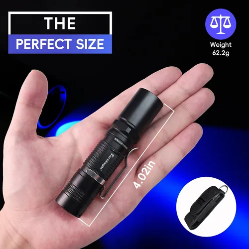 Miniatura 6 de Linterna UV TactEagle, linterna de luz negra de 365 nm mini, luz UV potente para detección de orina de mascotas, curado de resina, roca, seguimiento