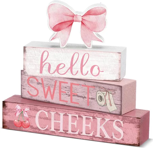 Miniatura 15 de Cinnvoice 4 piezas de decoración de baño de gato negro, decoración de baño de granja Hello Sweet Cheeks, centro de mesa, regalo para Navidad, San