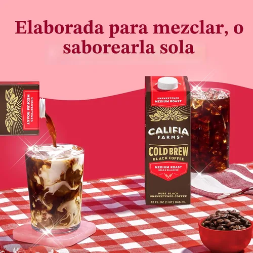 Miniatura 6 de Califia Farms - Pure Black - Café frío de tostado medio, 32 onzas (paquete de 6), 100% arábica, estable en almacenamiento, a base de plantas