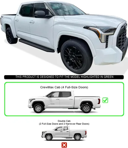 Miniatura 6 de HD Ridez Estribo de estilo plano de 6 pulgadas, color negro, compatible con Toyota Tundra 2022-2026 CrewMax (barras laterales de escalones laterales)