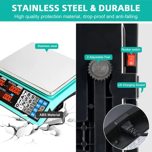Miniatura 6 de Báscula comercial de alimentos de 88 libras / kilogramos/oz, escala de cálculo de precios con pantalla doble, recargable, placa reversible 88lb