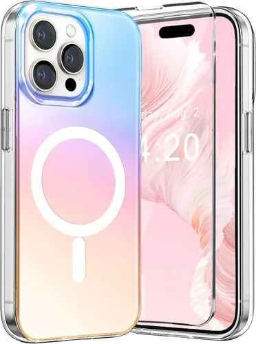 Miniatura 16 de Funda MagSafe para iPhone 15 Pro para mujeres y niñas, funda magnética iridiscente con purpurina iridiscente de ópalo perlado