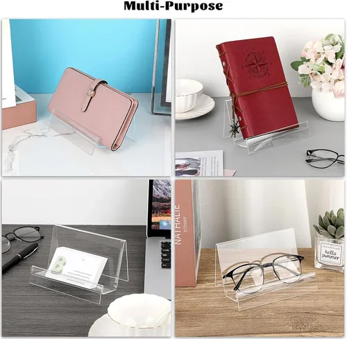 Miniatura 9 de JUXYES Paquete de 8 carteras de acrílico transparente y soporte de exhibición de bolso para boutique y encimera minorista