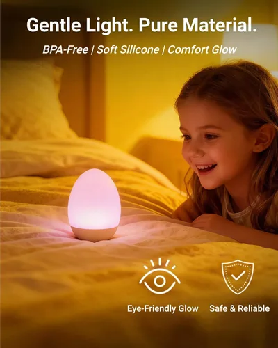 Miniatura 3 de Luz nocturna de huevo para bebé para guardería y lactancia – Luz táctil portátil con 7 colores RGB, atenuación continua, recargable, silicona suave