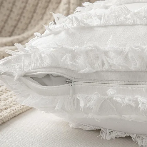 Miniatura 3 de MIULEE - Juego de 2 fundas de cojín decorativas de lino y estilo bohemio, con patrón jacquard a rayas, para sofá, sillón, sala de estar y Blanco