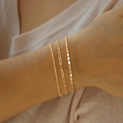 Miniatura 2 de MBW Pulseras de oro para mujer, juego de joyas chapadas en oro real de 14 quilates para mujer, a la moda, impermeables, apilables, delgadas