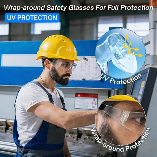 Miniatura 5 de Paquete de 12 lentes de seguridad transparentes para hombres y mujeres – Certificado ANSI Z87.1, 12 tapones de silicona para los oídos (NRR 25 dB)