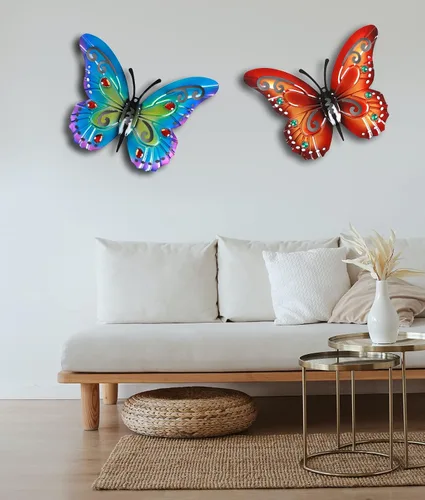 Miniatura 5 de 2 piezas de mariposas de metal para valla de patio, decoración de jardín, mariposa grande de 14 pulgadas para patio al aire libre, patio, balcón