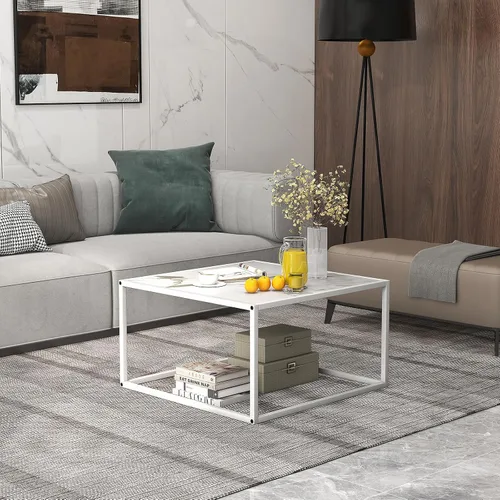 Miniatura 6 de Giantex Mesa de centro cuadrada con mesa de mármol sintético y marco de acero, mesa de cóctel central, muebles de sala de estar, mesita de noche