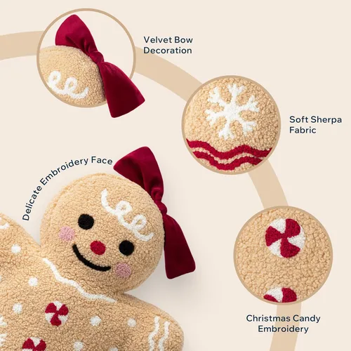 Miniatura 2 de Phantoscope - Funda de almohada de Navidad de la serie Gingerbread, almohada decorativa de Navidad con forma de chica de jengibre de peluche