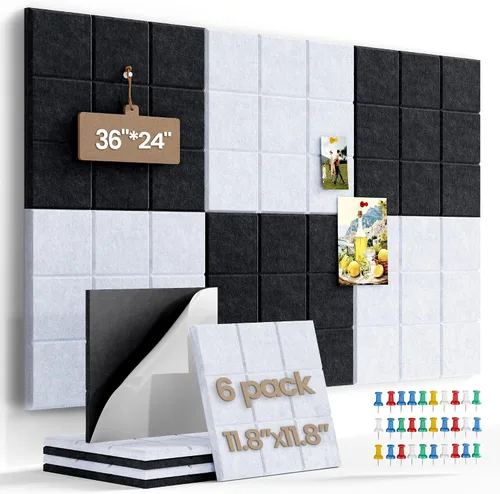 Miniatura 12 de Pizarra de corcho grande para paredes con 30 pasadores, 11.8 x 11.8 pulgadas, paquete de 6 tablones de anuncios para oficina en casa, cocina, tablón