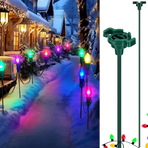 Gisafai 12 piezas de 15 pulgadas Estacas de luz de Navidad universales para patio, césped, día festivo, para tira de luces C9 o C7, estacas de Verde