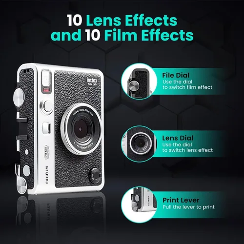Miniatura 10 de Fujifilm Paquete de cámara híbrida Instant Mini EVO con 20 hojas de película instantánea + tarjeta de memoria de 32 GB + funda de transporte +