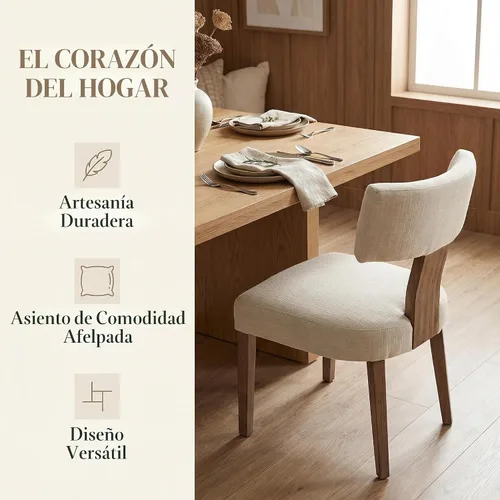 Miniatura 5 de HNY Juego de 4 sillas de comedor modernas de mediados de siglo, sillas de cocina de acento tapizadas en tela de lino estilo granja con respaldo